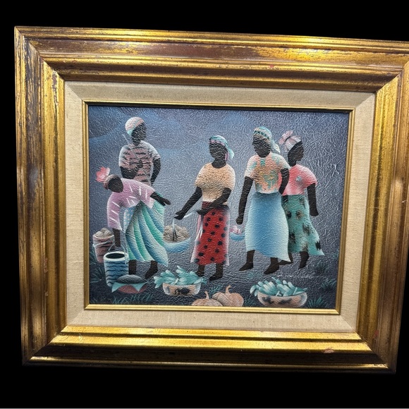 Vintage Other - Vintage Black Americana Haitian Framed Art Print 12.5x15”